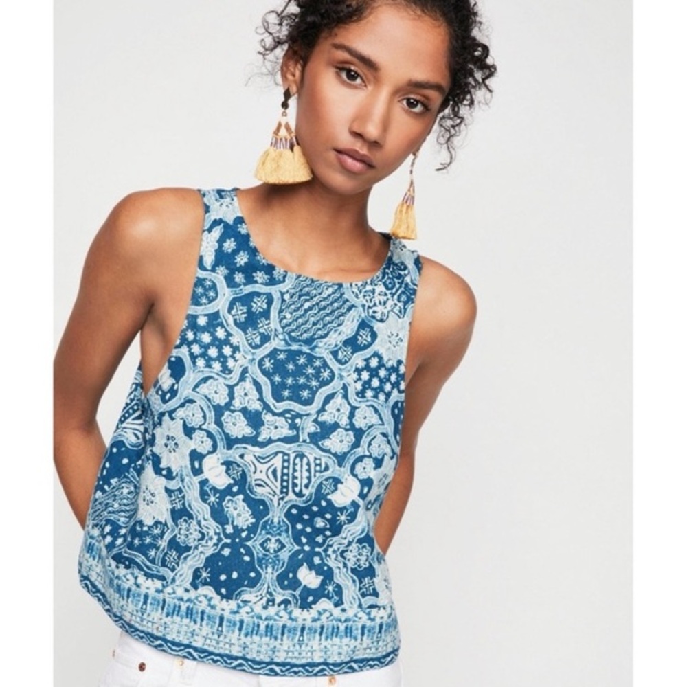 Free People Blue Paisley-Print Sleeveless Tank